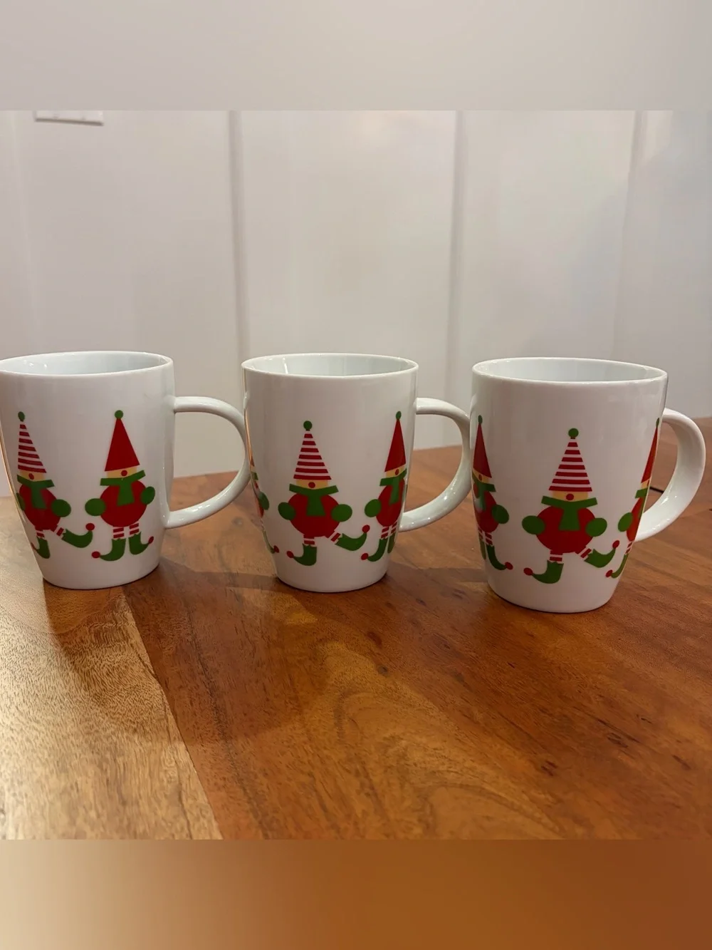 Set of 3 Vintage 1990s Crate & Barrel Mugs Jingle Elf Mugs Cups Christmas Retro